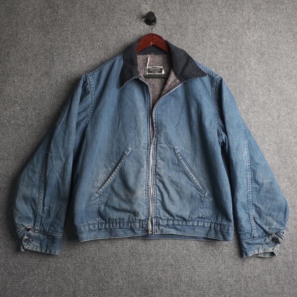 VTG Sears Work N Leisure Denim Jacket Mens L Blue Blanket Lined Workwear Detroit